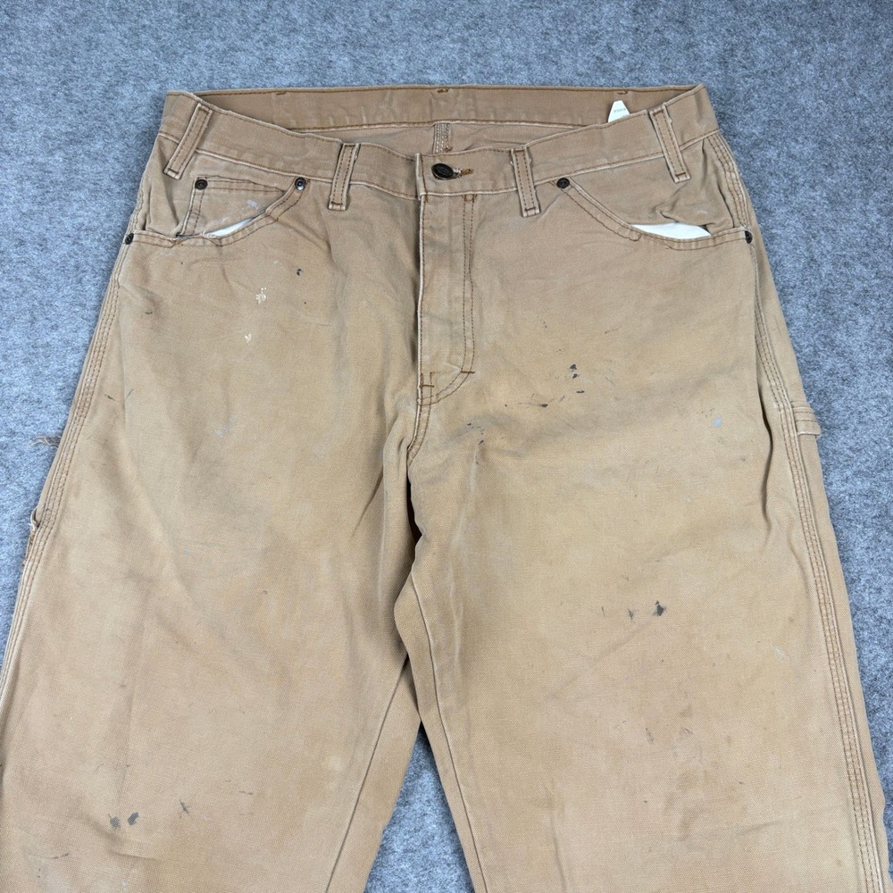 Dickies Carpenter Pants Mens 34x32 Tan Distressed Canvas Workwear‎ Utility Duck